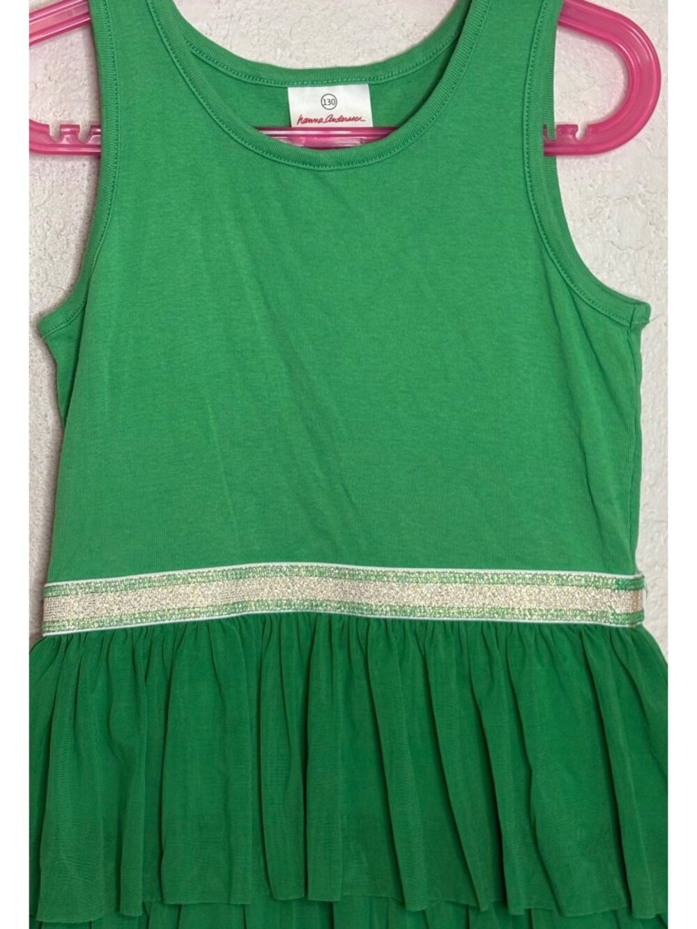Hanna Andersson Green Girls Tiered Tank Dress With Sparkle Waistband Size 130 - Picture 6 of 9